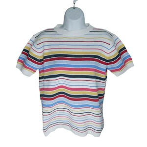 Striped Knit Top, Short  Sleeves, Colorful, L